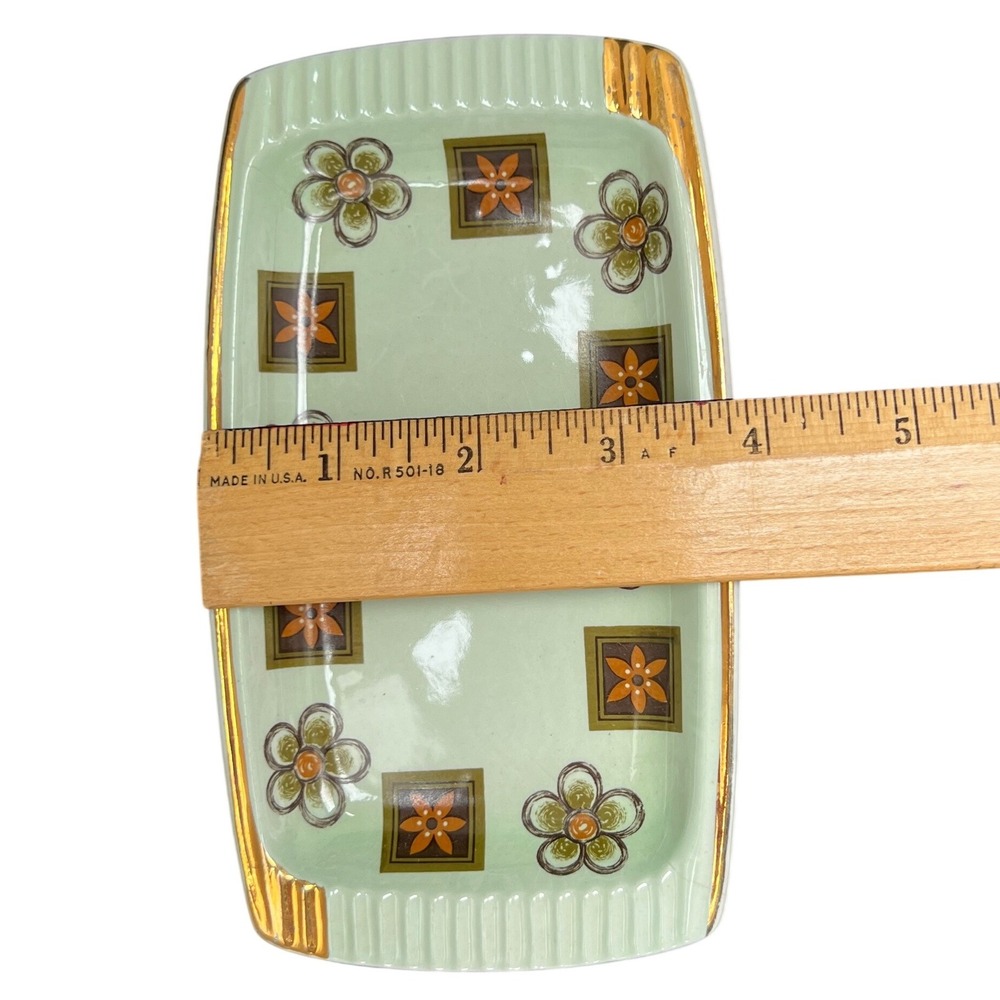 Vintage Royal Winton Grimwades Trinket Dish Sage Green Floral Gold Mid Century - Picture 6 of 6